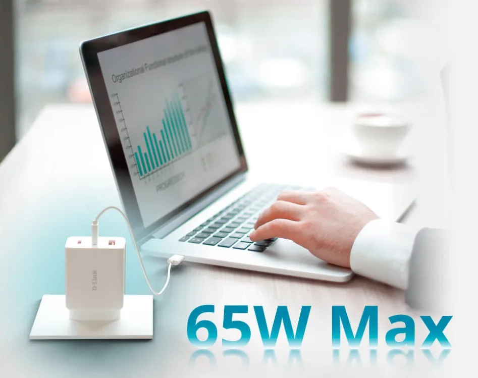 Сетевое зарядное устройство D-Link DCP-651 65 Вт GaN 2×USB-C + USB-A белый — фото 3
