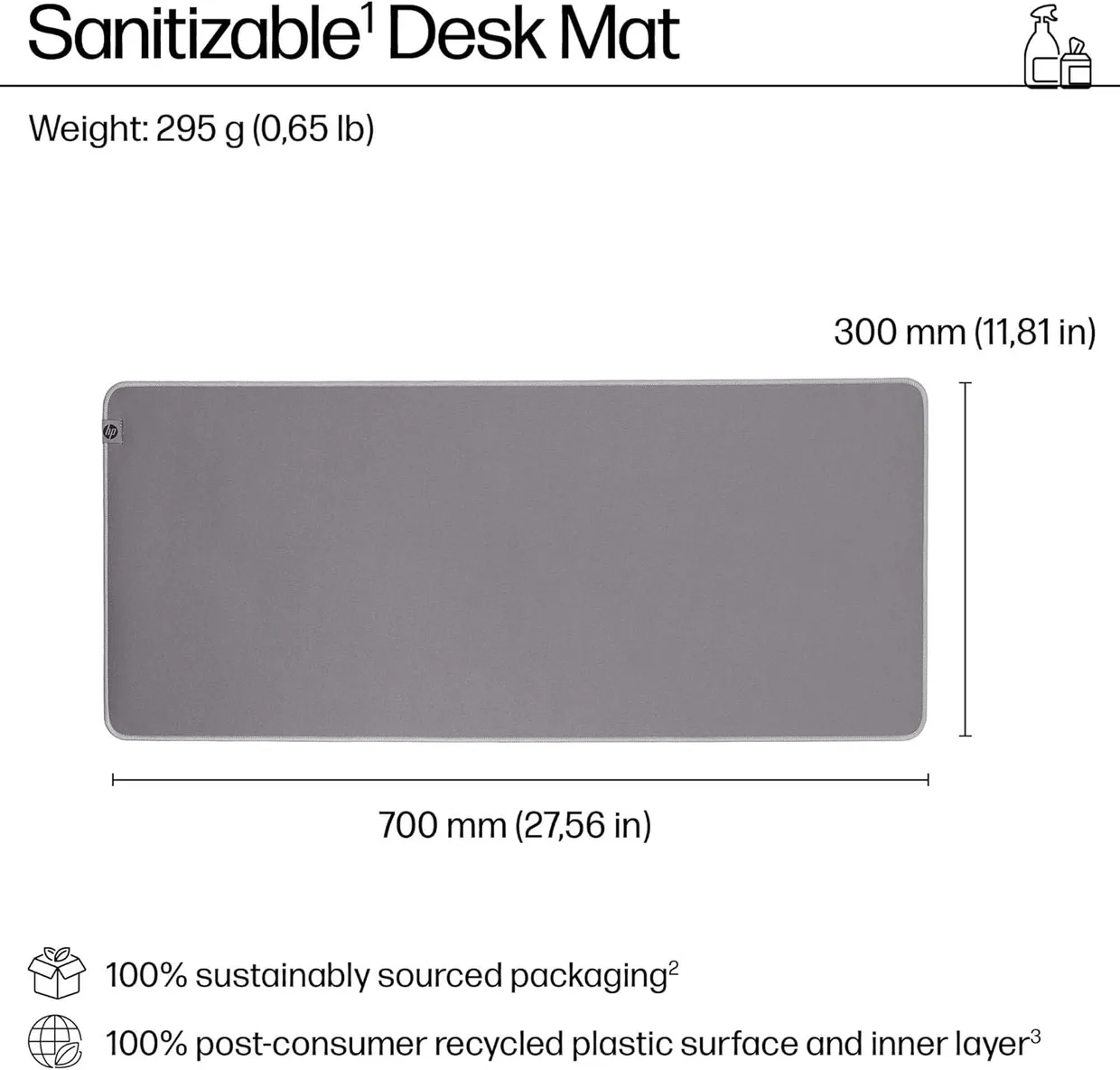 Килимок на стіл HP 205 Sanitizable XL (700×300 мм) сірий — фото 5