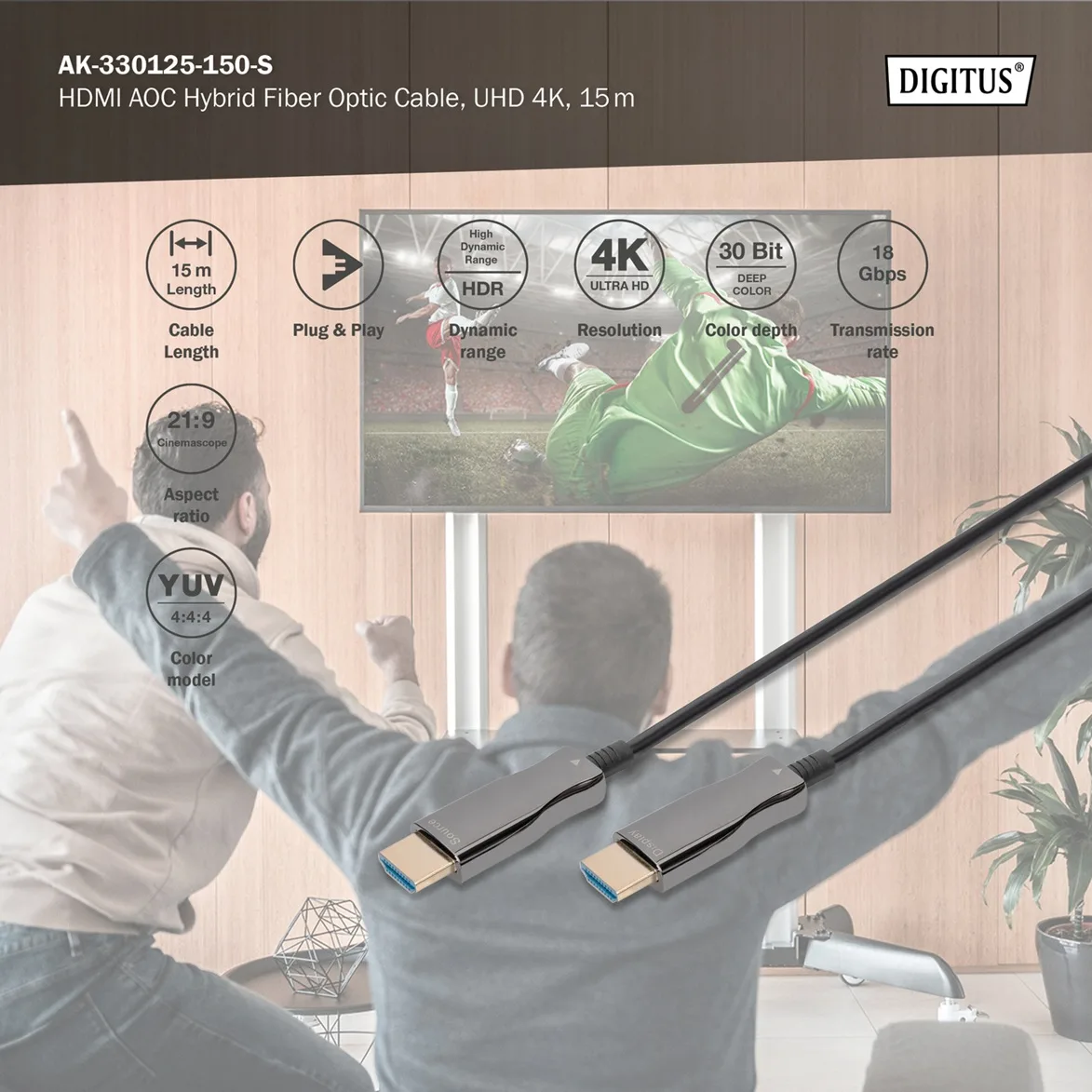 Кабель Digitus HDMI 2.0 4K AOC оптический 15 м черный (AK-330125-150-S) — фото 8