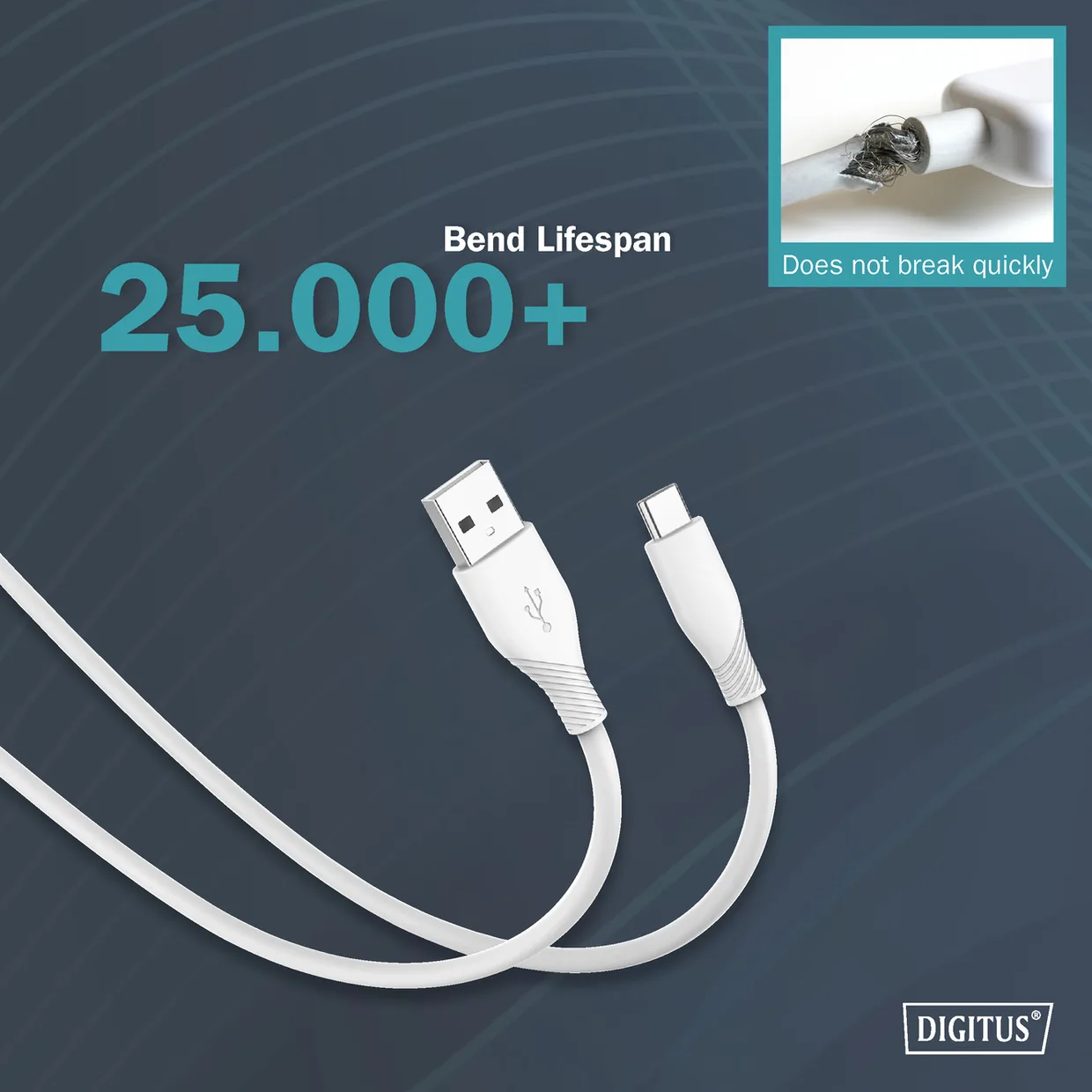 Кабель Digitus USB-A – USB-C 2.0 60 Вт силиконовый 1 м белый (AK-300340-010-W) — фото 10