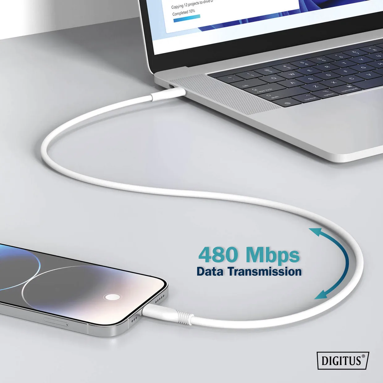 Кабель Digitus USB-C – Lightning MFi 60 Вт силиконовый 2 м белый (AK-600110-020-W) — фото 5