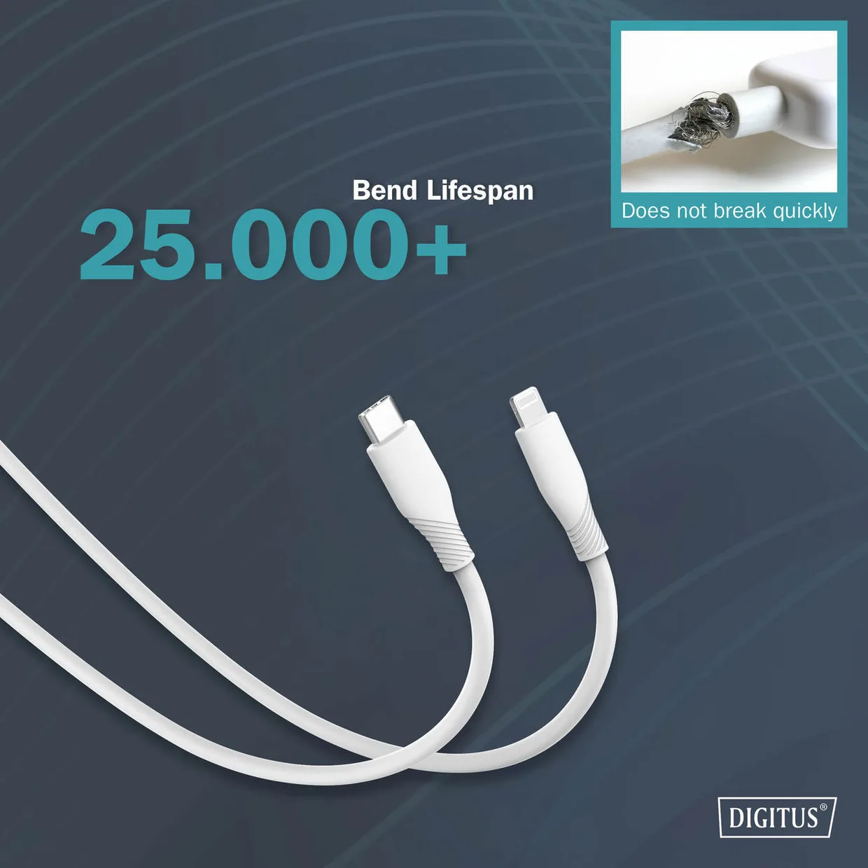 Кабель Digitus USB-C – Lightning MFi 60 Вт силиконовый 2 м белый (AK-600110-020-W) — фото 8