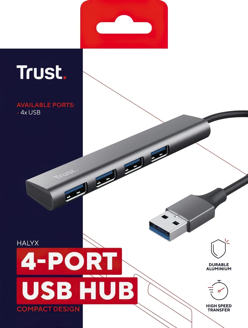 USB-хаб Trust Halyx 4×USB-A 3.2 Gen 1 сірий (24947) — фото 12