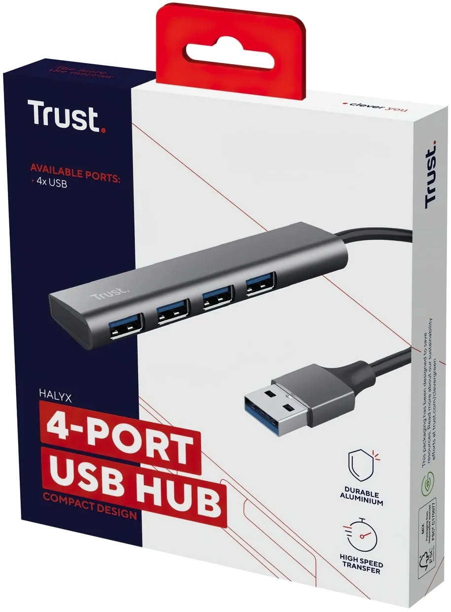 USB-хаб Trust Halyx 4×USB-A 3.2 Gen 1 сірий (24947) — фото 13