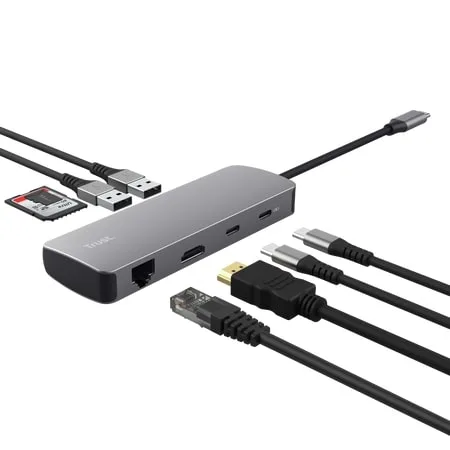 USB-C хаб Trust Dalyx 8-в-1 (HDMI, RJ-45, SD) серый (25672) — фото 2