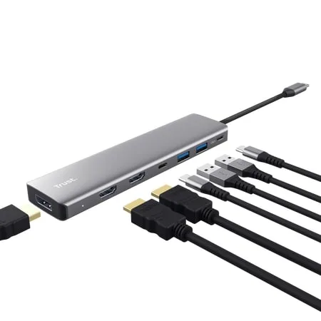 USB-C хаб Trust Dalyx 7-в-1 (2×HDMI, DisplayPort) серый (25661) — фото 2
