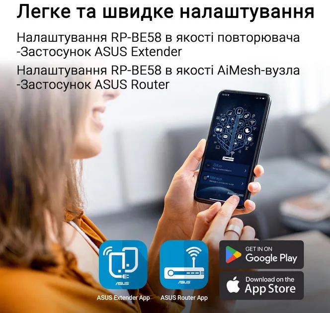 Підсилювач Wi-Fi (ретранслятор) ASUS RP-BE58 (90IG09J0-MO0C00) — фото 6