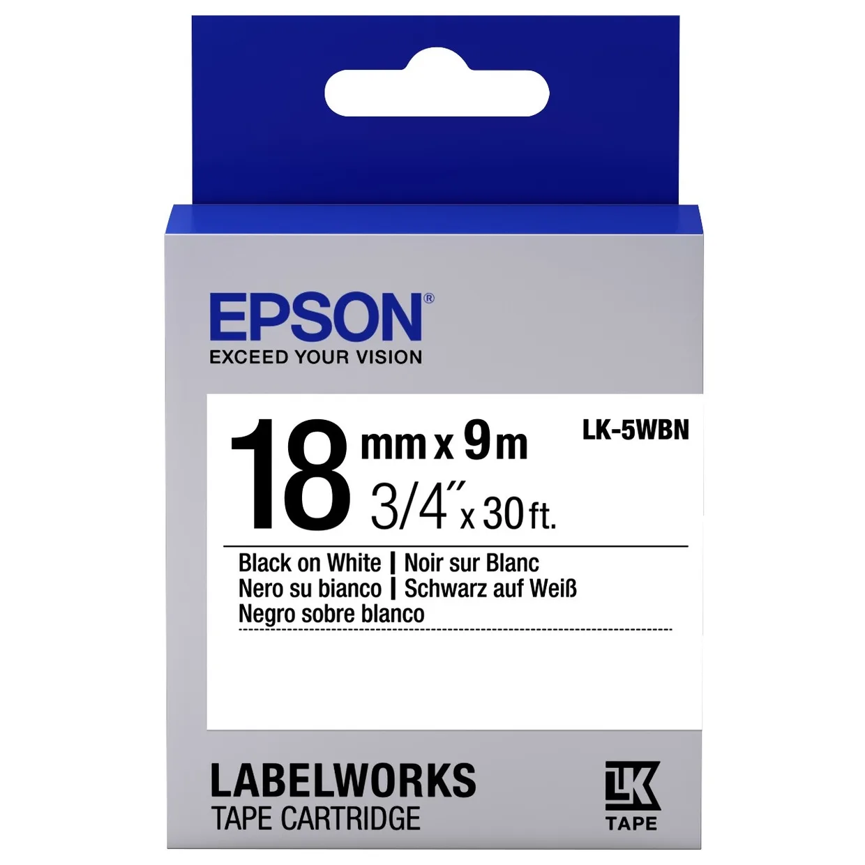 Картридж с лентой Epson LK-5WBN 18 мм × 9 м, черный на белом (C53S655006)