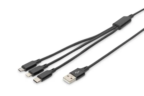 Кабель Digitus USB-A – USB-C / micro-USB / Lightning 3-в-1 1 м черный (AK-300160-010-S)