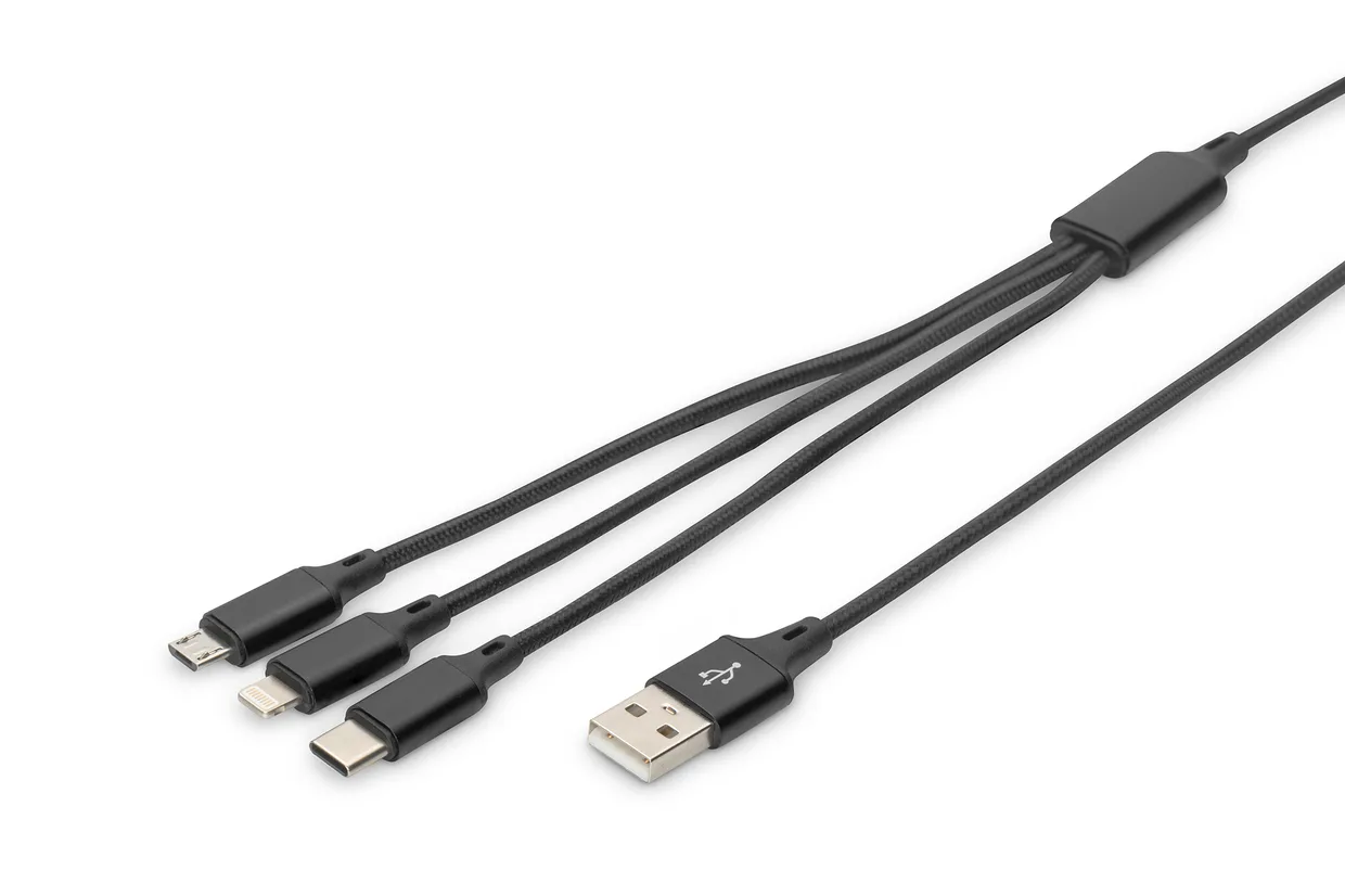 Кабель Digitus USB-A – USB-C / micro-USB / Lightning 3-в-1 1 м черный (AK-300160-010-S)