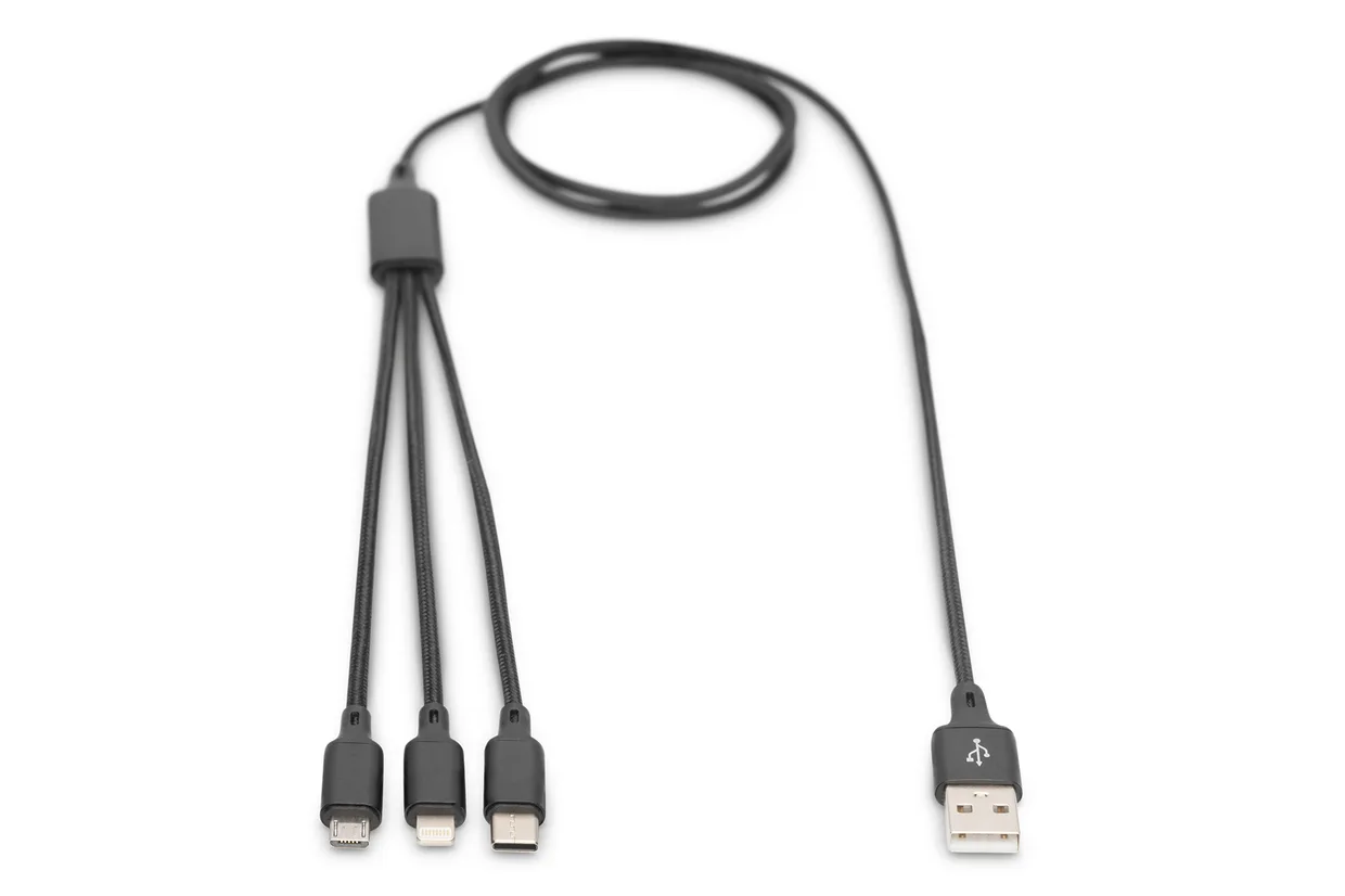 Кабель Digitus USB-A – USB-C / micro-USB / Lightning 3-в-1 1 м черный (AK-300160-010-S) — фото 5
