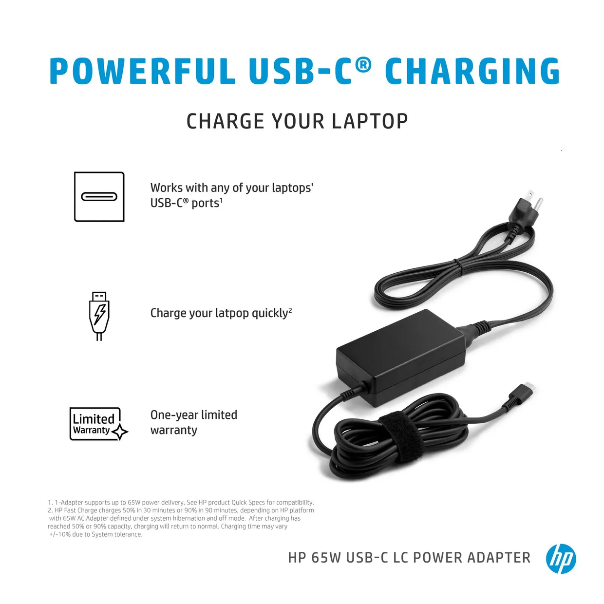 Блок питания HP 65W USB-C LC Power Adapter (1P3K6AA) — фото 4