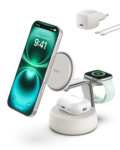 Беспроводное зарядное устройство Belkin UltraCharge Pro 3-в-1 25W Sand (WIZ040KQSD)