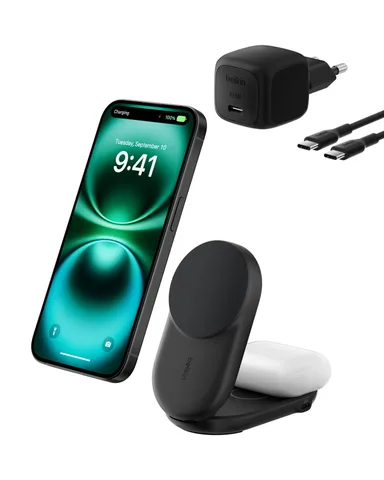Беспроводное зарядное устройство Belkin UltraCharge 2-в-1 складной 25W Black (WIZ039KQBK)