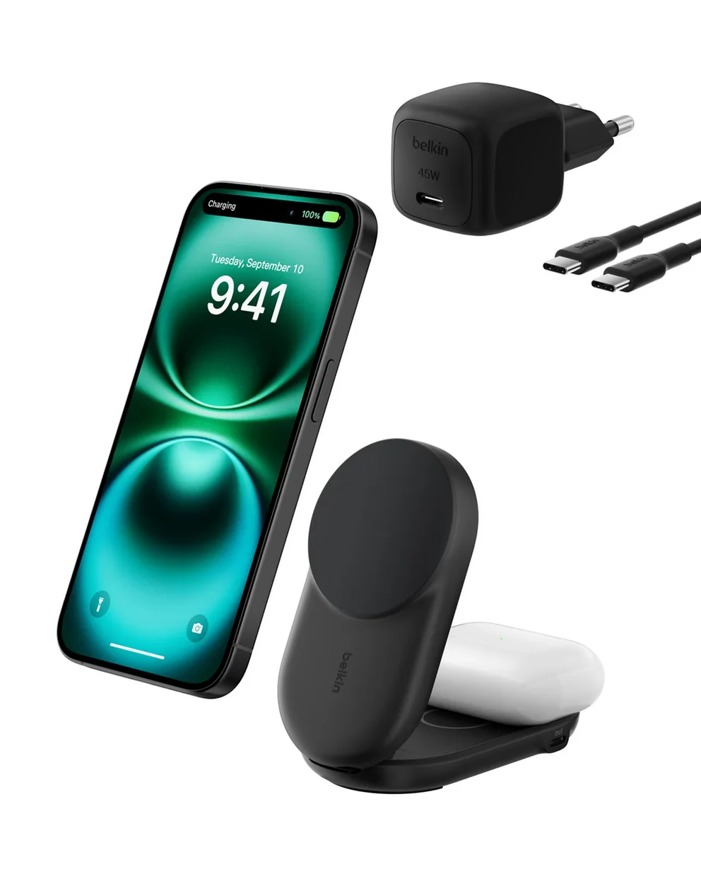 Беспроводное зарядное устройство Belkin UltraCharge 2-в-1 складной 25W Black (WIZ039KQBK)
