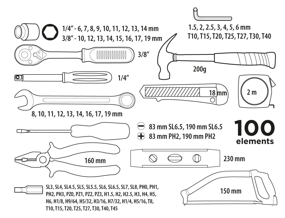 Набор инструментов Top Tools 1/4", 3/8" 100 шт. (38D535) — фото 2