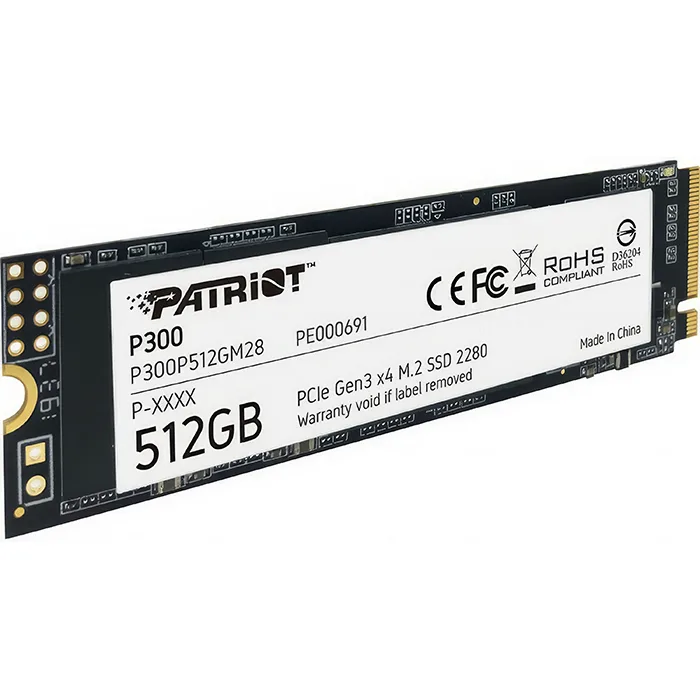 Накопичувач SSD Patriot P300 M.2 512GB під кутом із роз’ємом підключення M.2