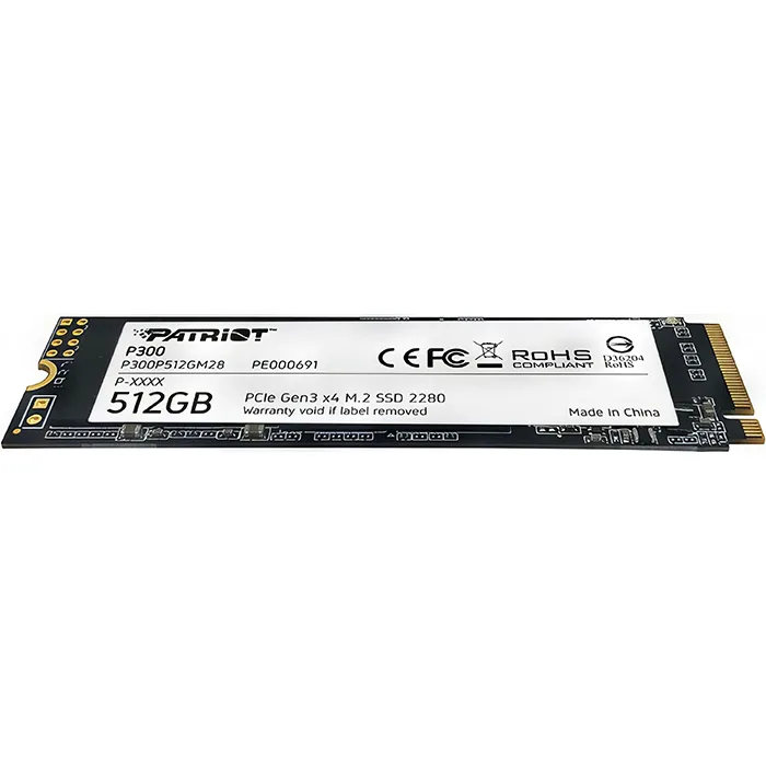 SSD-накопичувач Patriot P300 M.2 NVMe 512GB у горизонтальному ракурсі
