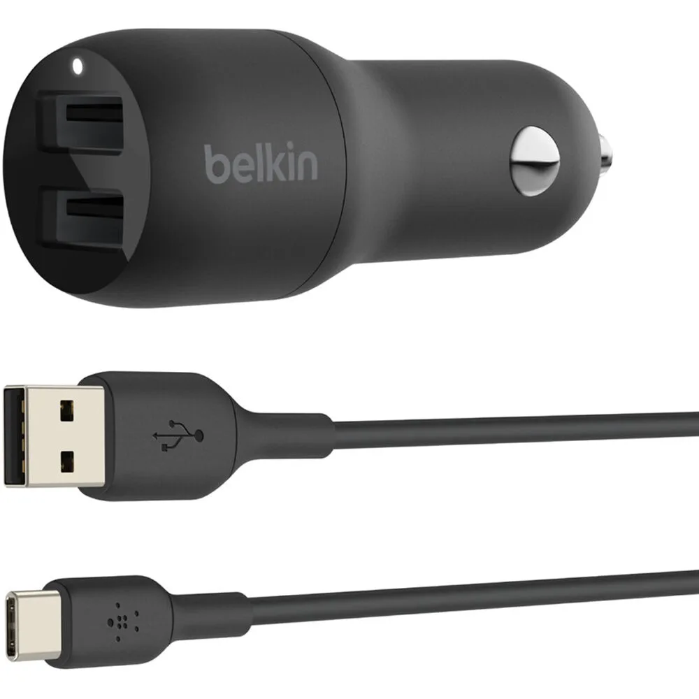Автомобильное зарядное устройство Belkin 24 Вт 2×USB-A с кабелем USB-C 1 м (CCE001BT1MBK)