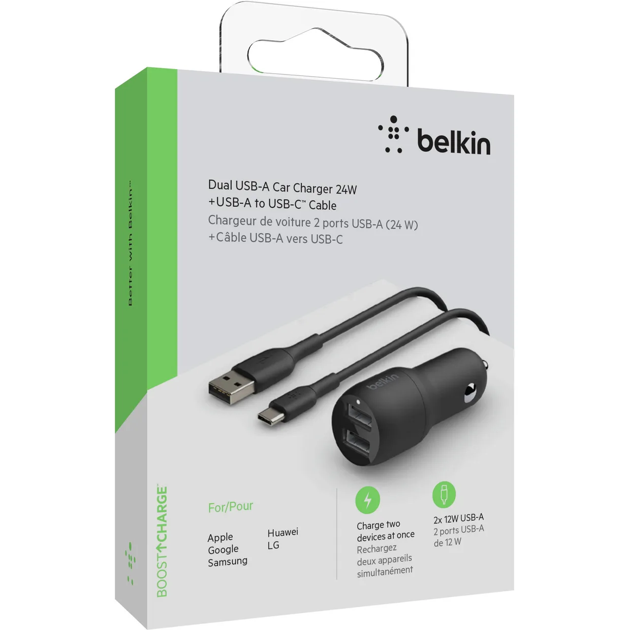 Автомобильное зарядное устройство Belkin 24 Вт 2×USB-A с кабелем USB-C 1 м (CCE001BT1MBK) — фото 5