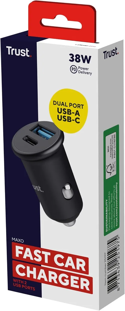 Автомобильное зарядное устройство Trust 38 Вт USB-C + USB-A PD (25197) — фото 11