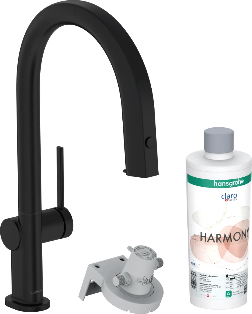 Смеситель для кухни с фильтром hansgrohe Aqittura M91 210 с выдвижным изливом, стартовый набор, Matt Black (76801670)