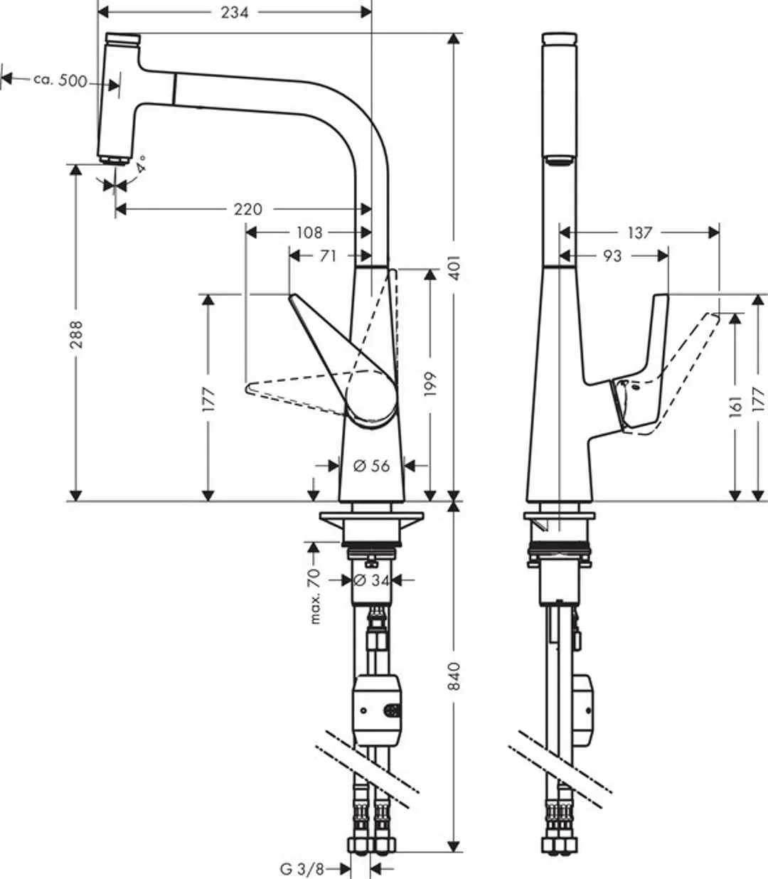 Змішувач для кухні hansgrohe Talis Select M51 300 з висувним виливом і кнопкою Select, Stainless Steel Finish (72821800) — фото 2