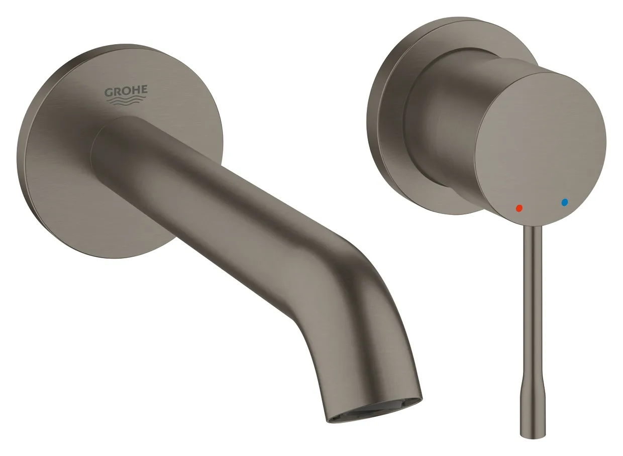 Смеситель для раковины настенный скрытого монтажа GROHE Essence на 2 отверстия, излив 183 мм, внешняя часть, Brushed Hard Graphite (19408AL1)