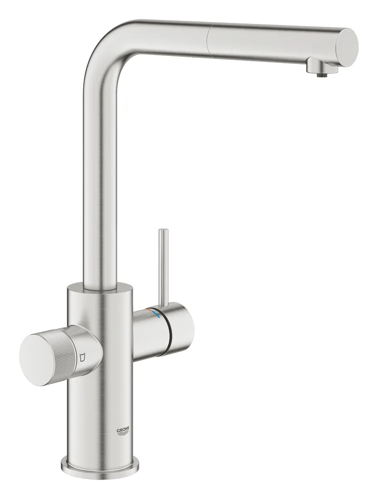 Смеситель для кухни GROHE Blue Pure Minta с каналом для фильтрованной воды и выдвижным изливом, Supersteel (30590DC0)