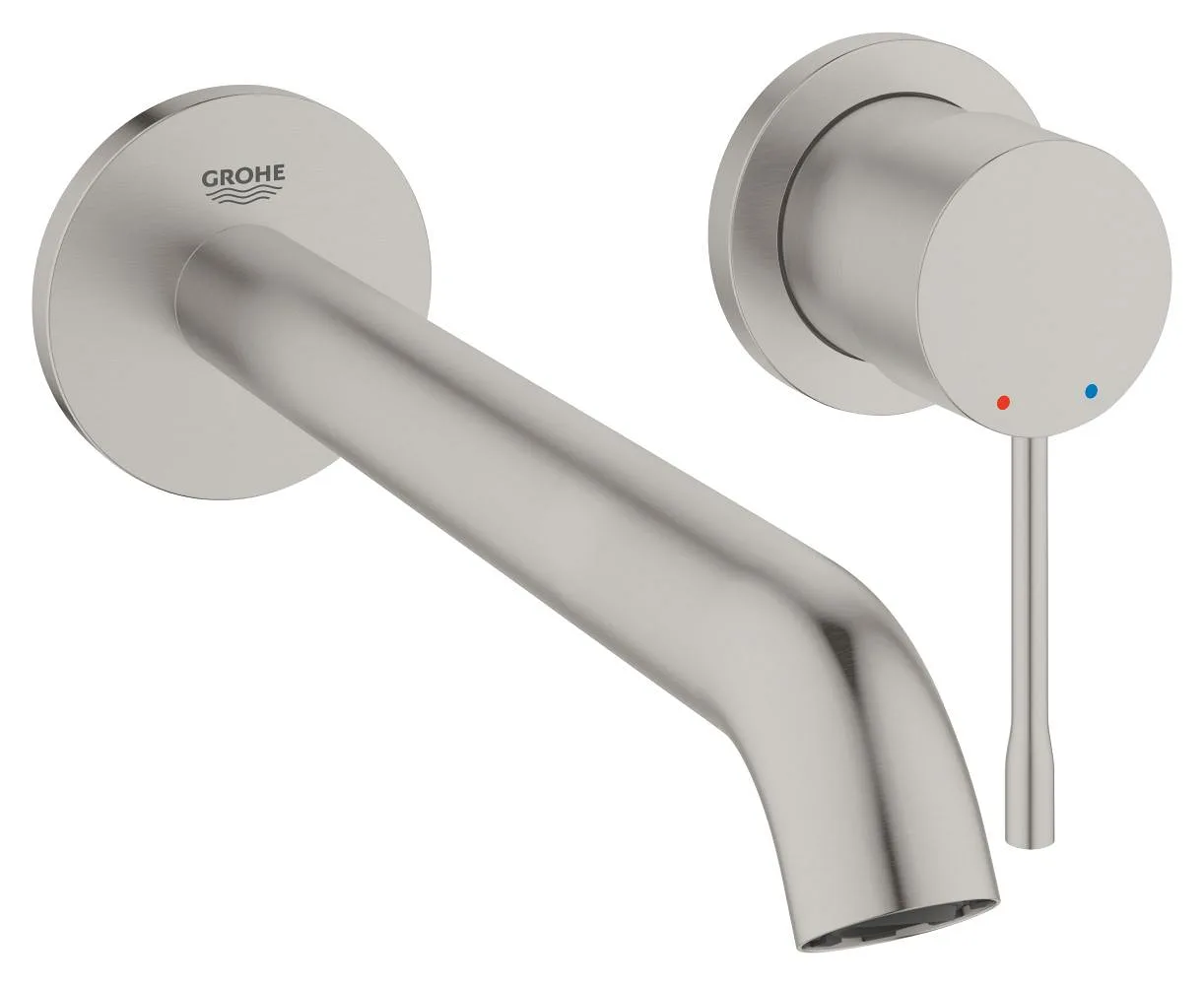 Смеситель для раковины настенный скрытого монтажа GROHE Essence на 2 отверстия, излив 230 мм, внешняя часть, Supersteel (19967DC1)