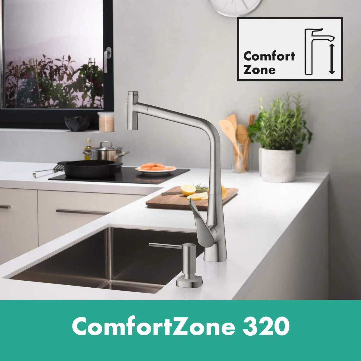 Смеситель для кухни hansgrohe Metris Select M71 320 с выдвижной лейкой, Stainless Steel Finish (73816800) — фото 4