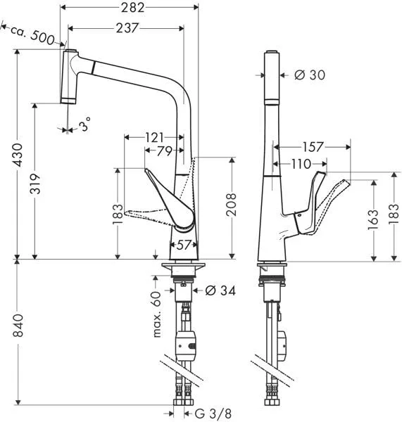 Змішувач для кухні hansgrohe Metris M71 320 з висувною лійкою, Stainless Steel Finish (14820800) — фото 6