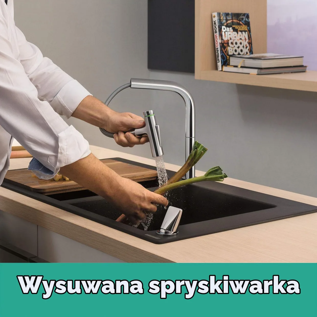 Змішувач для кухні hansgrohe Metris Select M71 200 з висувною лійкою, хром (73818000) — фото 5
