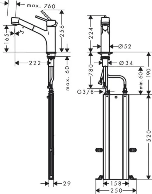 Смеситель для кухни hansgrohe Talis M52 170 с выдвижной лейкой, хром (73860000) — фото 2