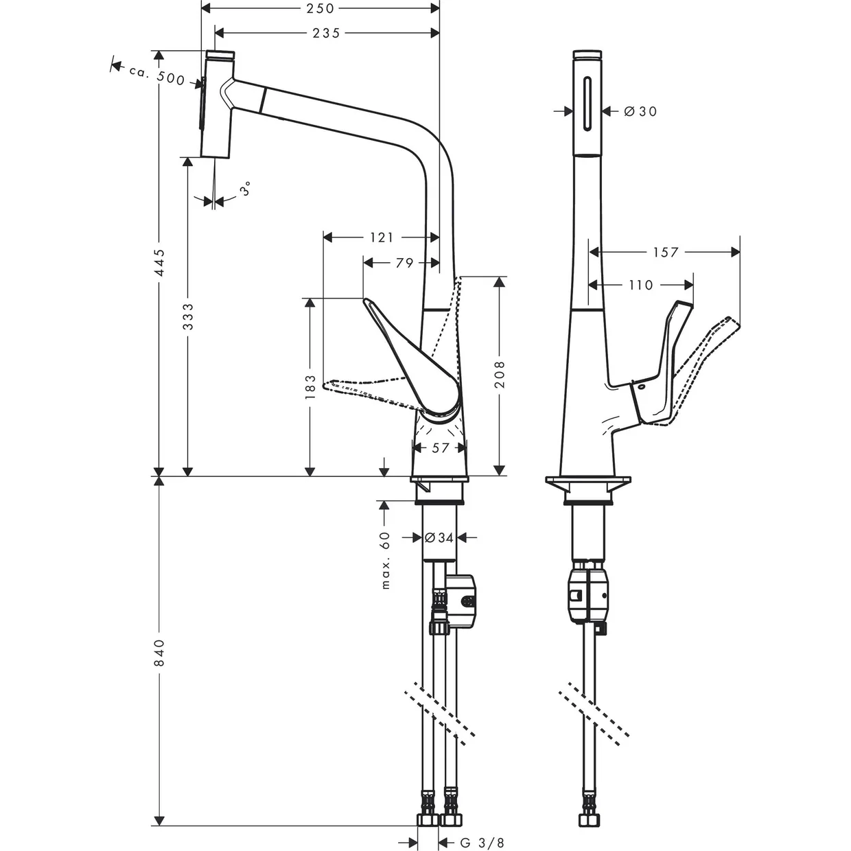 Змішувач для кухні hansgrohe Metris Select M71 320 з висувною лійкою, хром (73820000) — фото 4