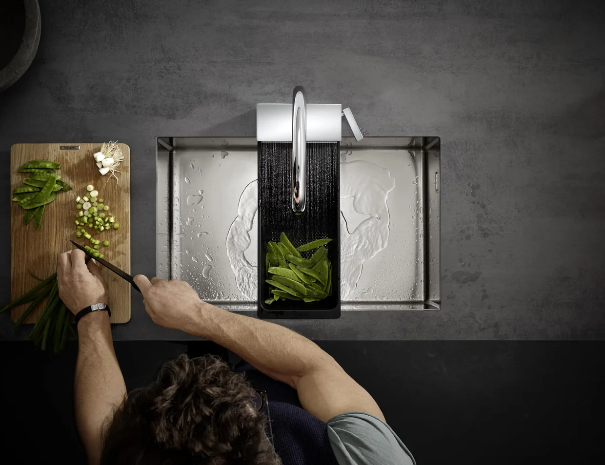 Смеситель для кухни hansgrohe Aquno Select M81 170 с выдвижной лейкой, 3 режима, хром (73837000) — фото 3