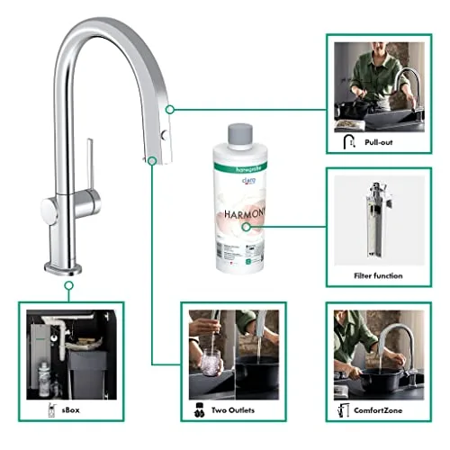 Смеситель для кухни hansgrohe Aqittura M91 210 с выдвижной лейкой и каналом для фильтрованной воды, хром (76826000) — фото 2