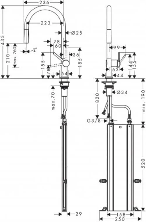 Змішувач для кухні hansgrohe Talis M54 210 з висувною лійкою, Stainless Steel Finish (72801800) — фото 2