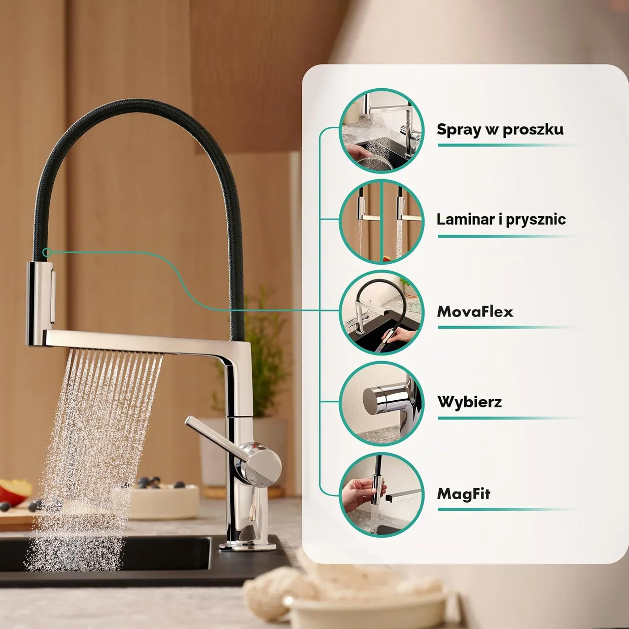 Смеситель для кухни hansgrohe Talis Select M54 PowderSpray полупрофессиональный, 3 режима, с кнопкой Select, хром (72861000) — фото 2