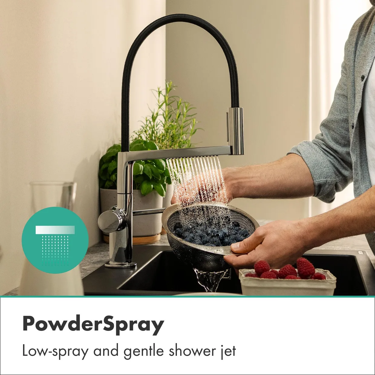 Смеситель для кухни hansgrohe Talis Select M54 PowderSpray полупрофессиональный, 3 режима, с кнопкой Select, хром (72861000) — фото 4