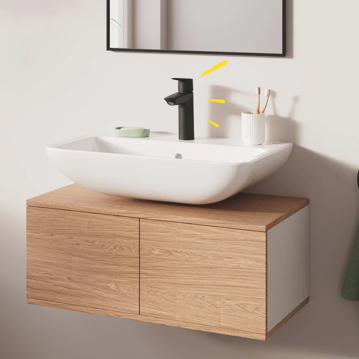 Смеситель для раковины GROHE Start M с донным клапаном Push-Open, матовый чёрный (235752432) — фото 7
