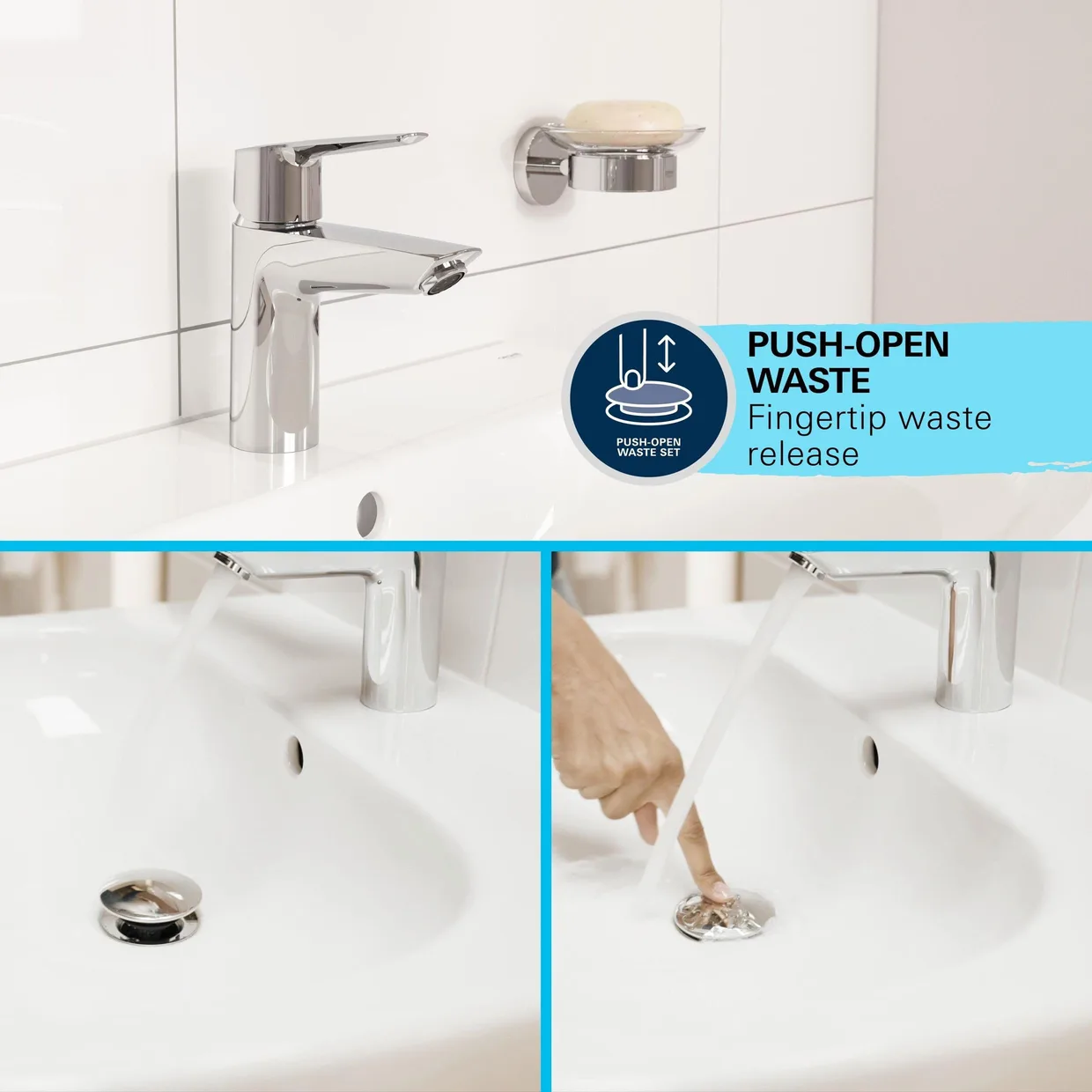 Смеситель для раковины GROHE Start M с донным клапаном Push-Open, матовый чёрный (235752432) — фото 8
