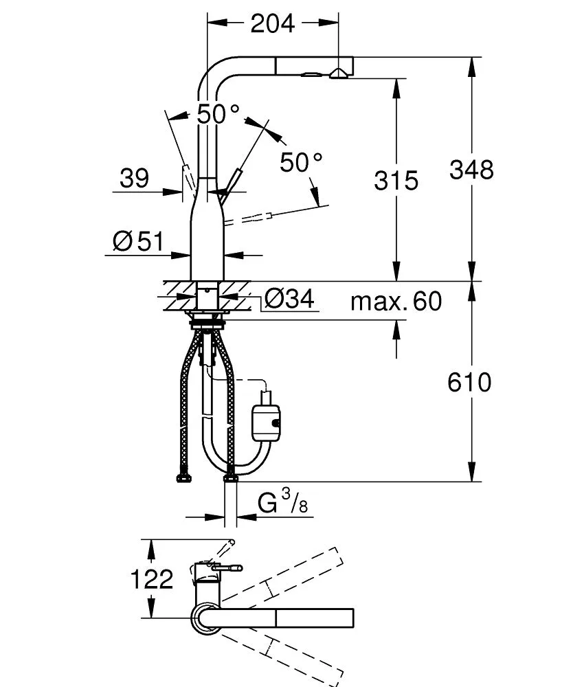Смеситель для кухни GROHE Essence с выдвижным изливом, 2 режима, хром (30270000) — фото 3