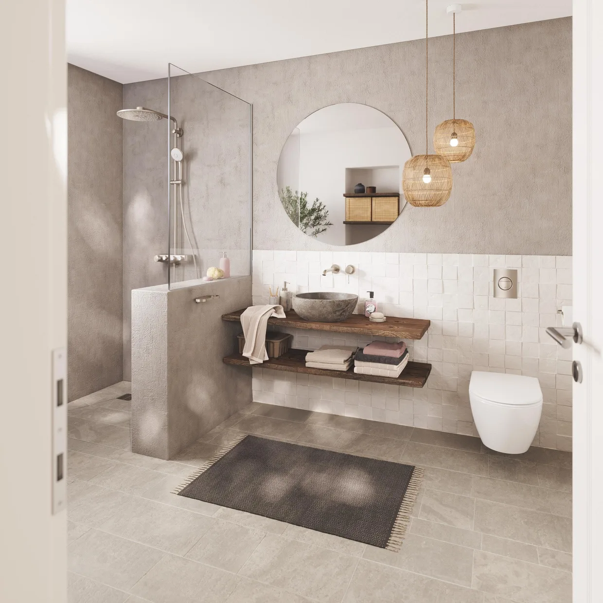 Смеситель для раковины настенный скрытого монтажа GROHE Essence на 2 отверстия, излив 230 мм, внешняя часть, Supersteel (19967DC1) — фото 2