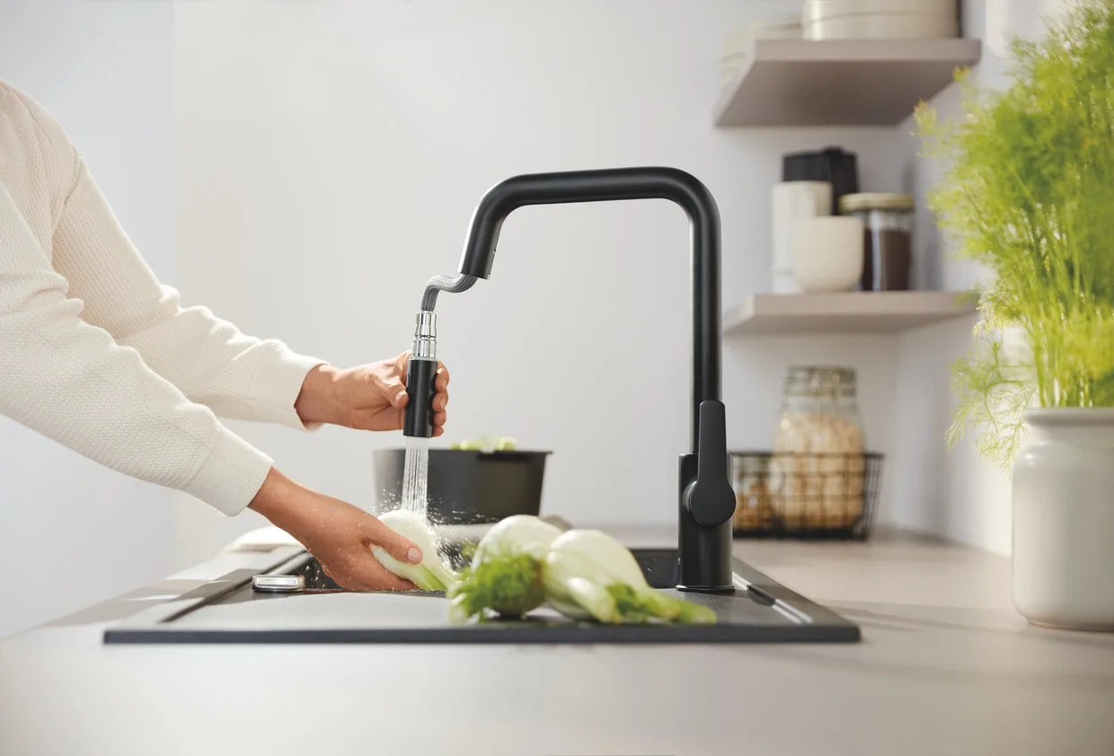 Смеситель для кухни GROHE Start с выдвижным изливом, 2 режима, матовый чёрный (306312430) — фото 6