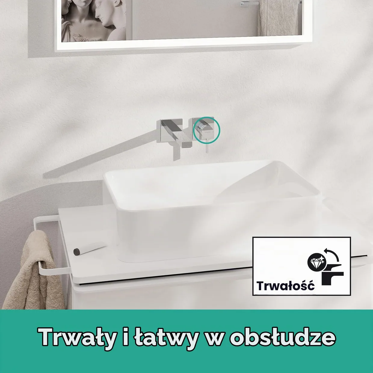 Змішувач для раковини настінний прихованого монтажу hansgrohe Tecturis E EcoSmart+, вилив 225 мм, зовнішня частина, хром (73051000) — фото 3