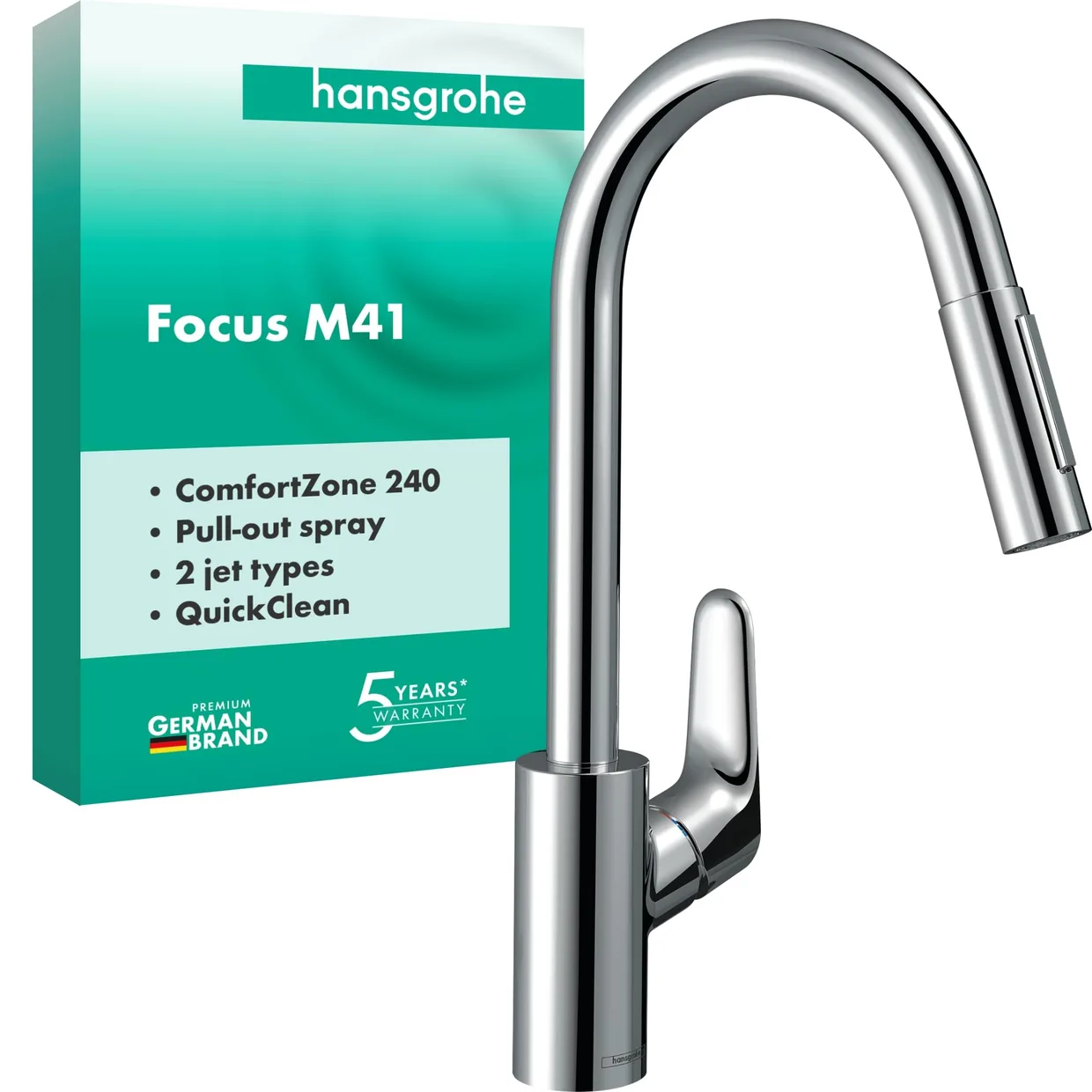 Смеситель для кухни hansgrohe Focus M41 240 с выдвижной лейкой, 2 режима, хром (31815000) — фото 2