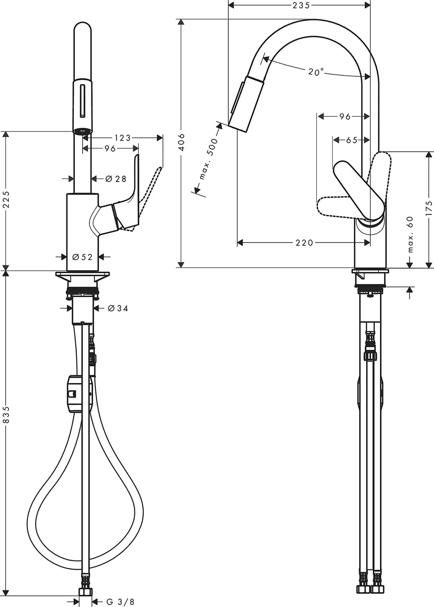 Смеситель для кухни hansgrohe Focus M41 240 с выдвижной лейкой, 2 режима, хром (31815000) — фото 12