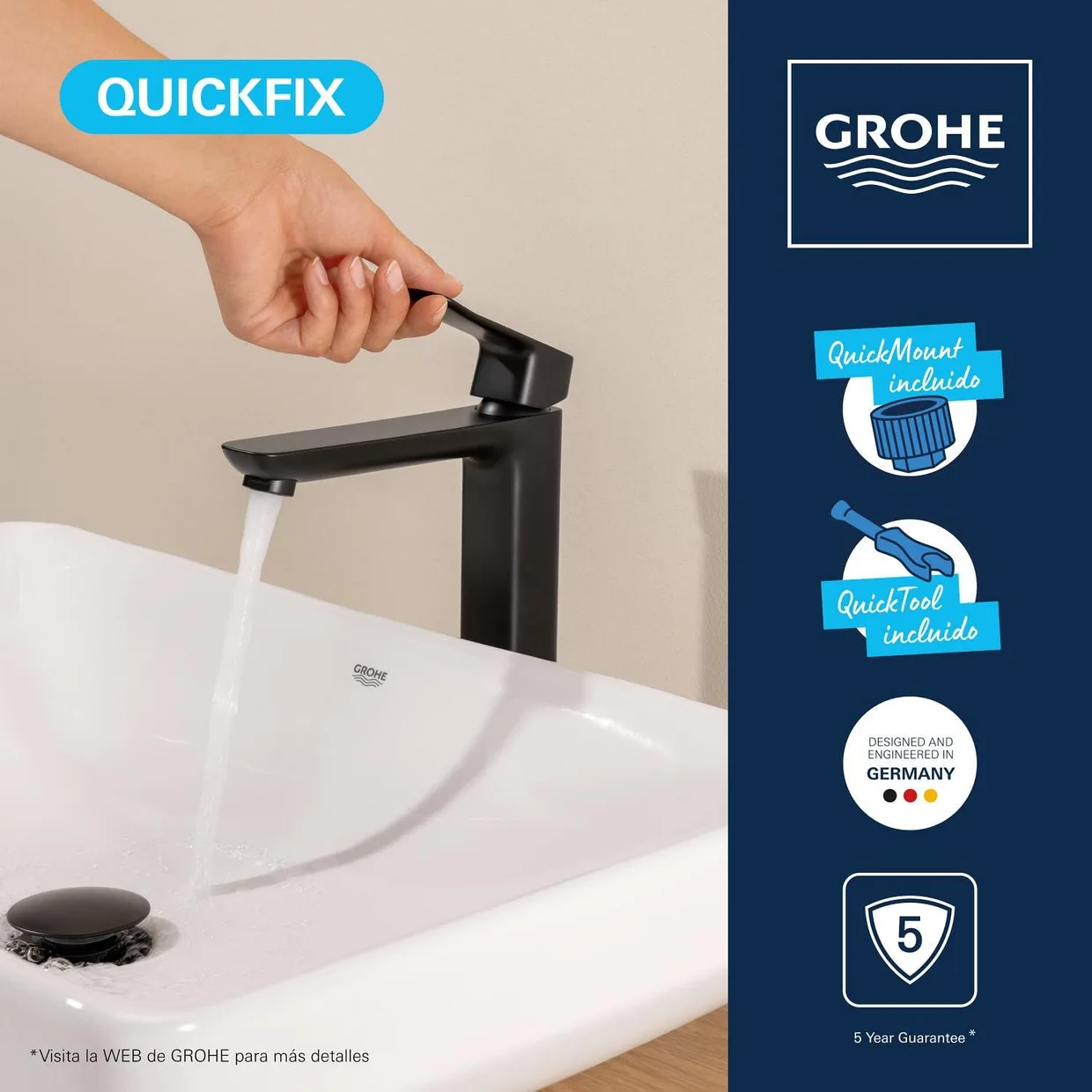 Смеситель для раковины GROHE Dice XL для накладной раковины, Phantom Black (1018922430) — фото 6