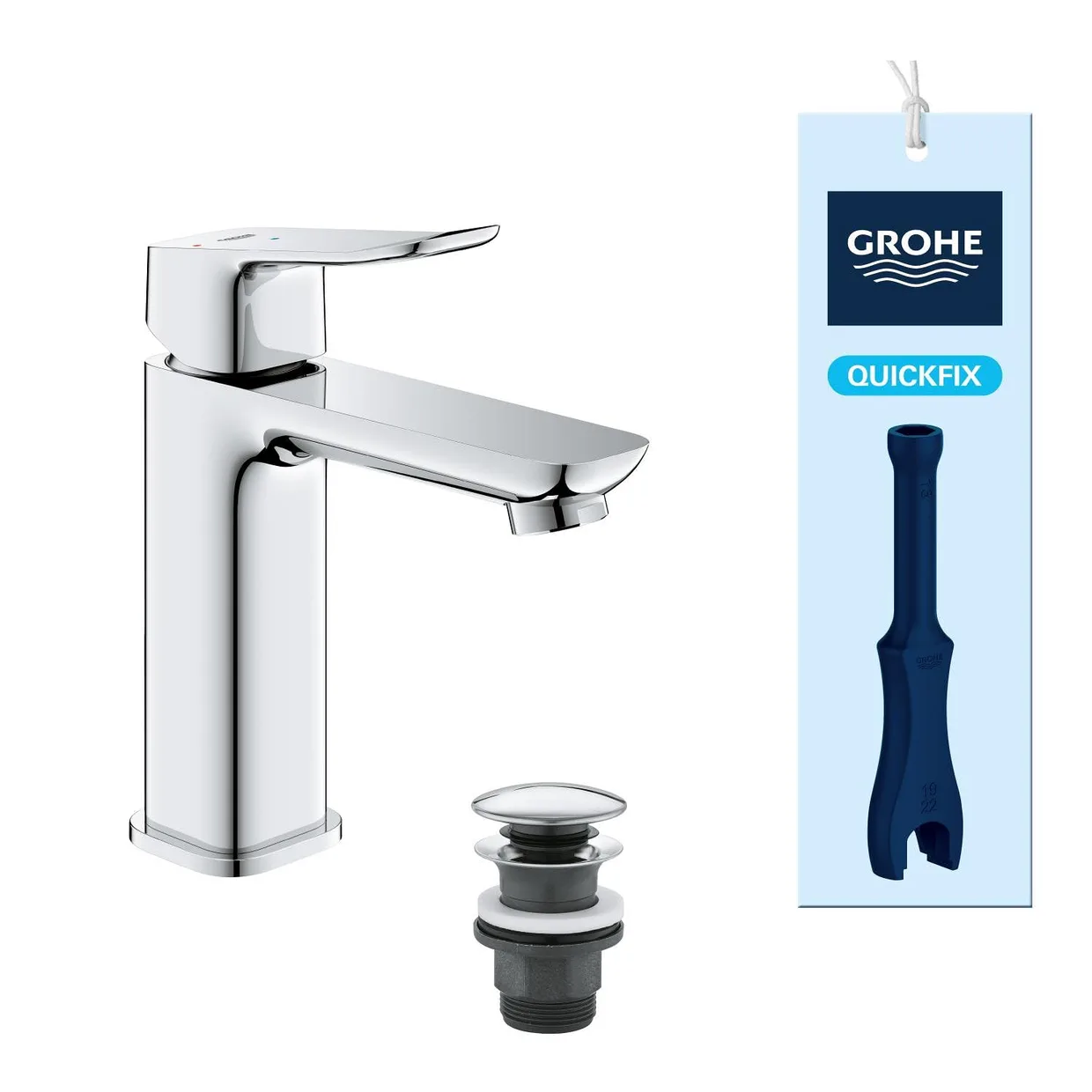 Змішувач для раковини GROHE Dice M OpenCold з донним клапаном Push-Open, хром (1018360000) — фото 4